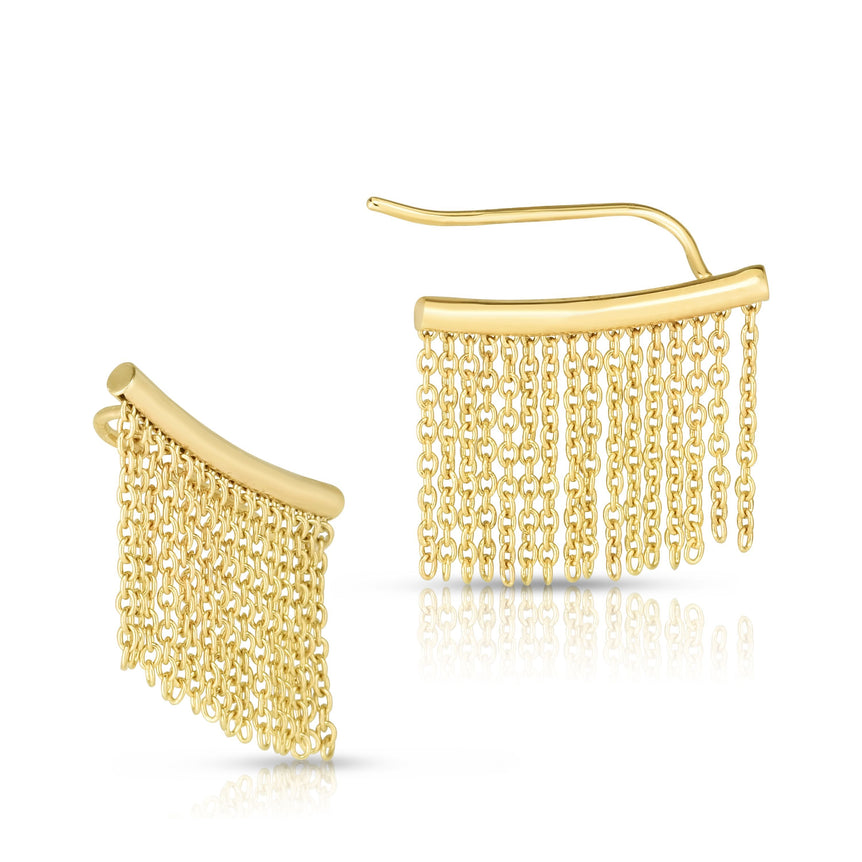 14K Gold Fringe Chain Ear Climbers-Yellow | Euro Wire