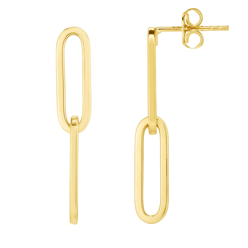 14K Gold Two Link Paperclip Drop Earrings-Yellow | Push Back