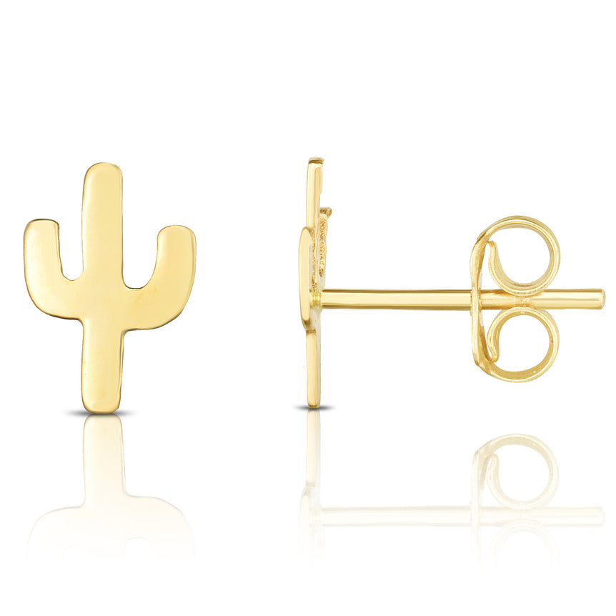 14K Gold Mini Cactus Stud Earrings-Yellow | Push Back