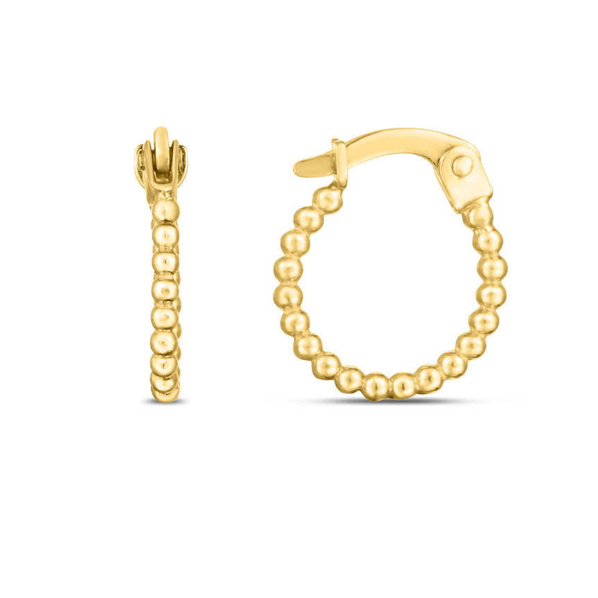 14K Gold Beaded Hoops-Yellow | Hinged