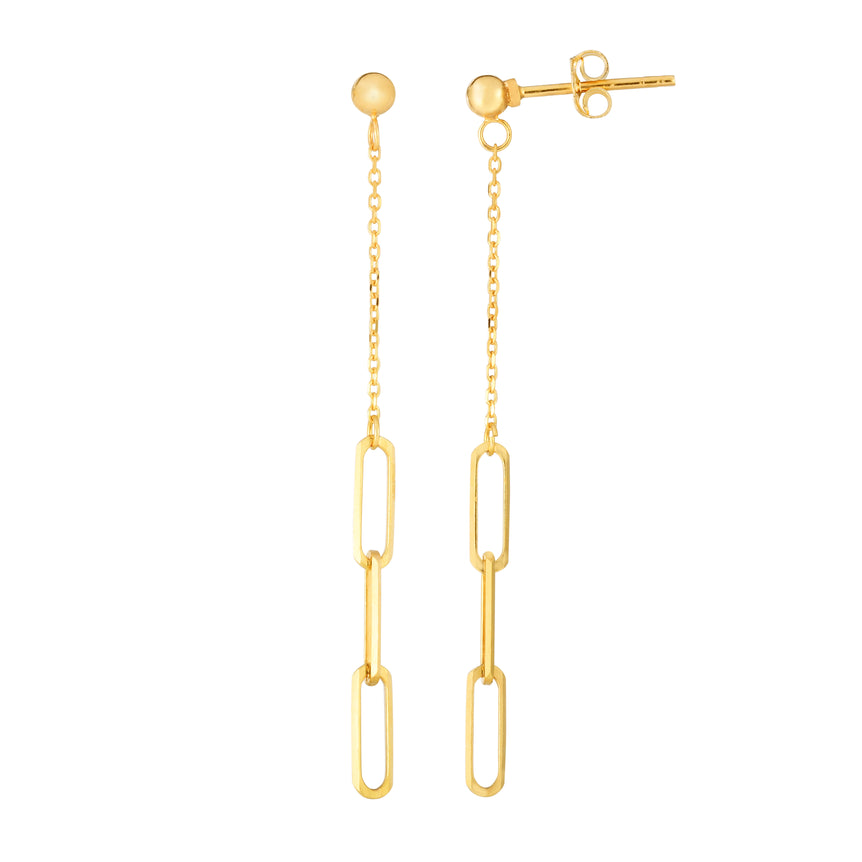 14K Gold Dangle Paperclip Earrings-Yellow | Push Back