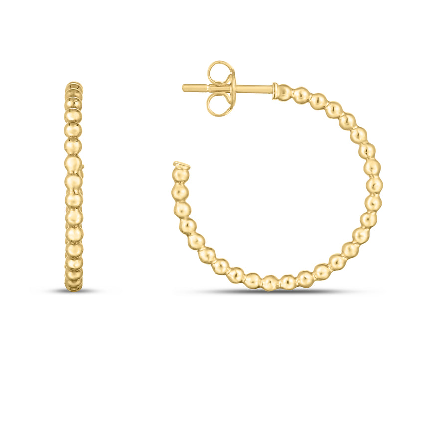 14K Gold Bead C-Hoops-Yellow | Push Back