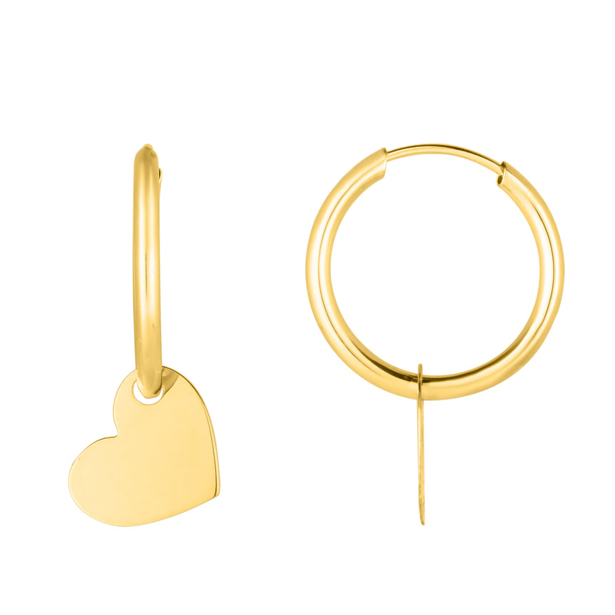 14K Gold Polished Heart Dangle Hoop-Yellow | Endless