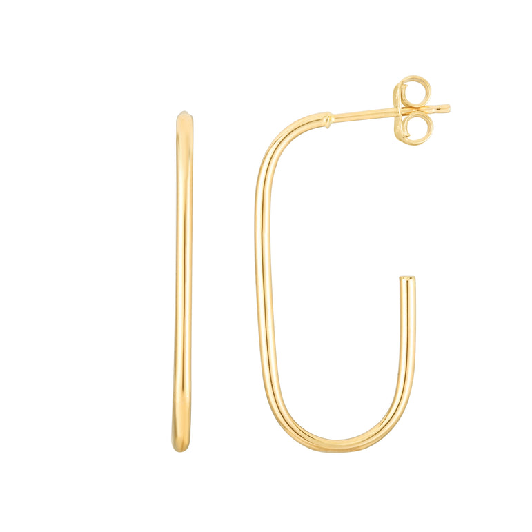 14K Gold Polished Paperclip Inspired J Hoop-Yellow | Push Back