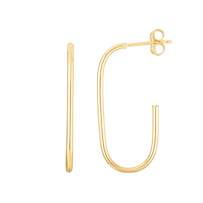 14K Gold Polished Paperclip Inspired J Hoop-Yellow | Push Back