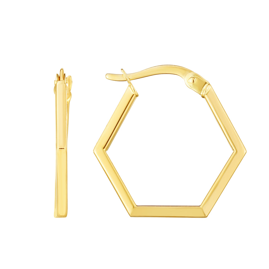 14K Gold Hexagon Hoop Earrings-Yellow | Hinged
