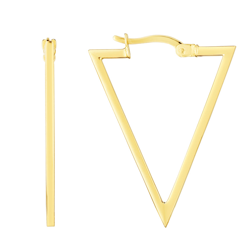 14K Gold Triangle Hoops Earrings-Yellow | Hinged