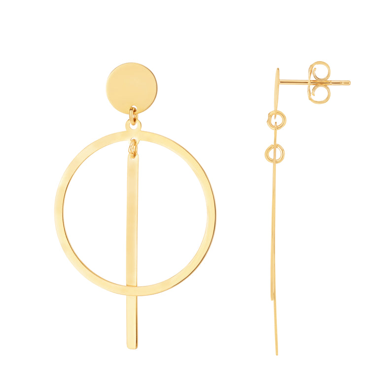 14K Gold Geometric Drop Earrings-Yellow | Push Back