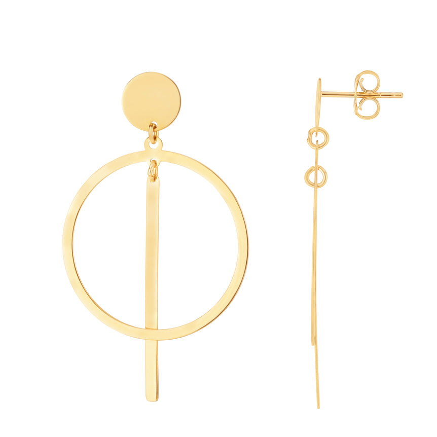 14K Gold Geometric Drop Earrings-Yellow | Push Back