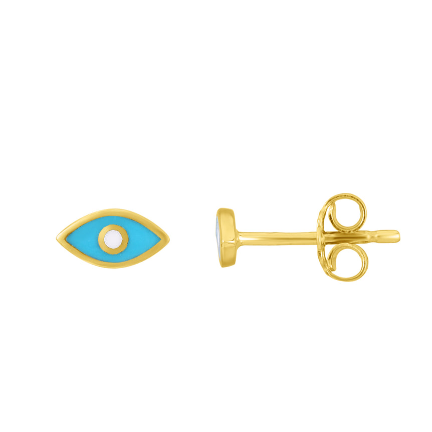 14K Gold Evil Eye Blue Enamel Stud Earring-Yellow | Push Back