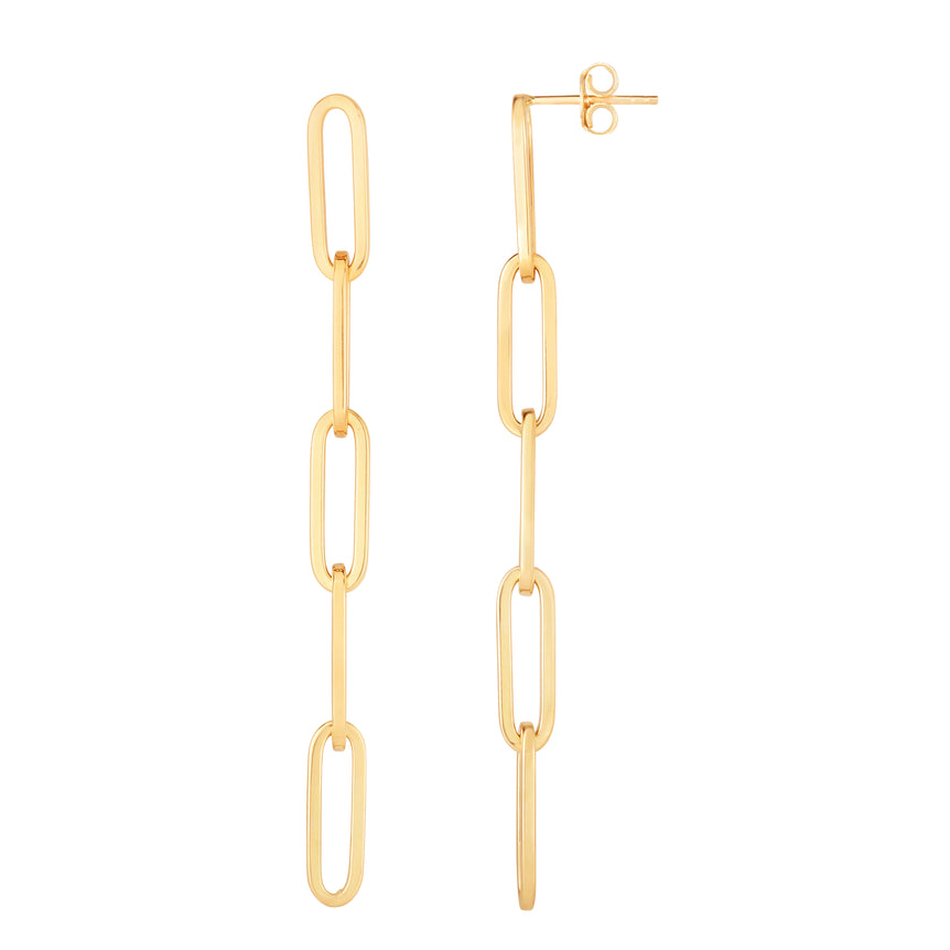 14K Gold Paperclip 5 Link Drop Earring-Yellow | Push Back