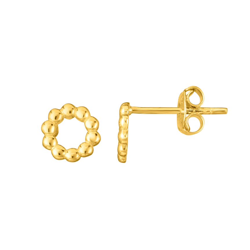 14K Gold Open Circle Bead Stud Earring-Yellow | Push Back