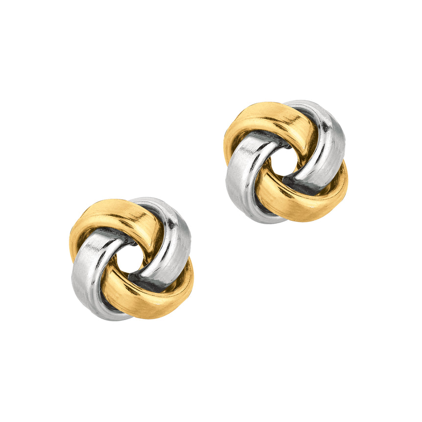 14K Yellow & White Gold Medium Polished Love Knot Stud Earring-Two-tone | Push Back