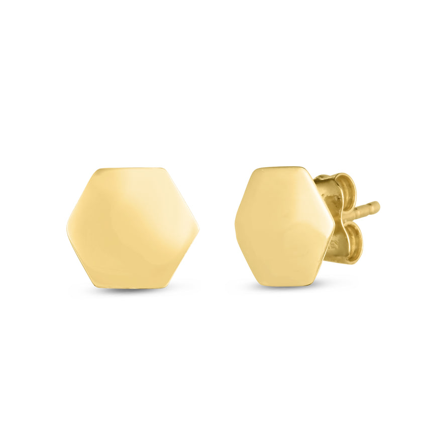 14K Hexagon Stud-Yellow | Push Back