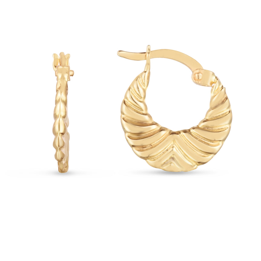 14K Gold Graduated Grooved Hoops-Yellow | Hinged