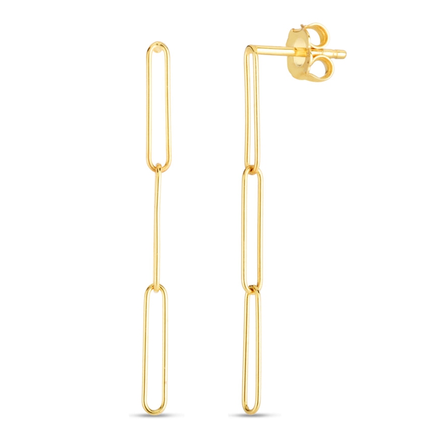 14K Lungo Paperclip Drop Earring-Yellow | Push Back