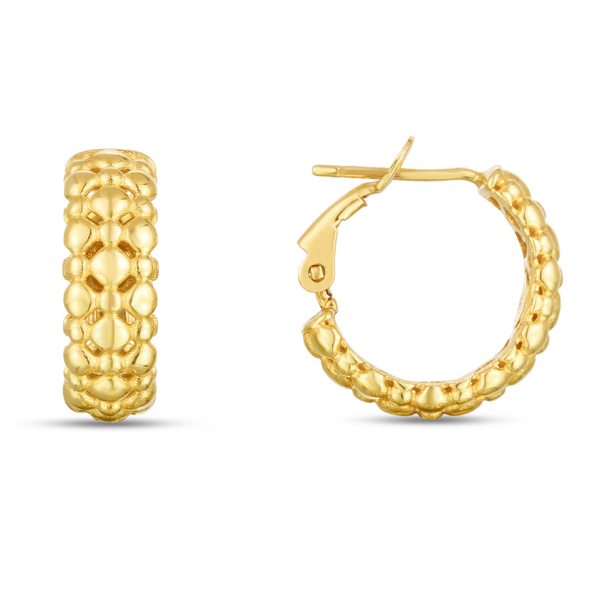 14K Gold Puffed Bead Hoops-Yellow | Snap