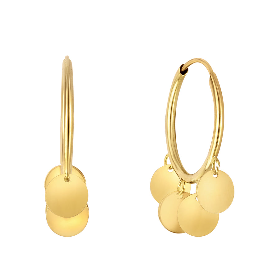 14K Gold Circle Charm Hoops-Yellow | Endless