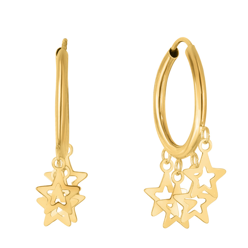14K Gold Star Charm Hoops-Yellow | Endless