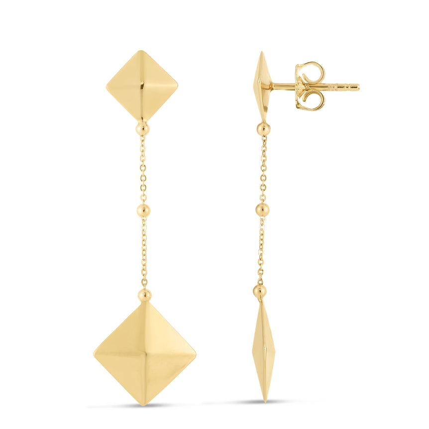 14K Pyramid Drop Earrings-Yellow | Push Back
