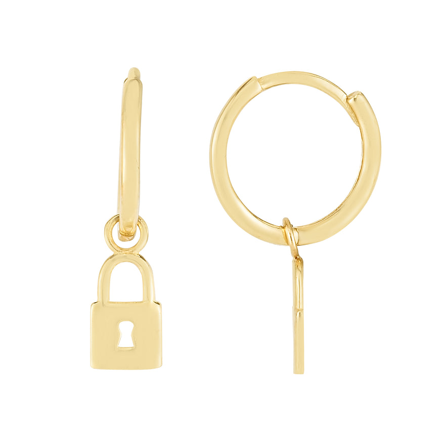 14K Dangle Lock Huggies-Yellow | Hinged