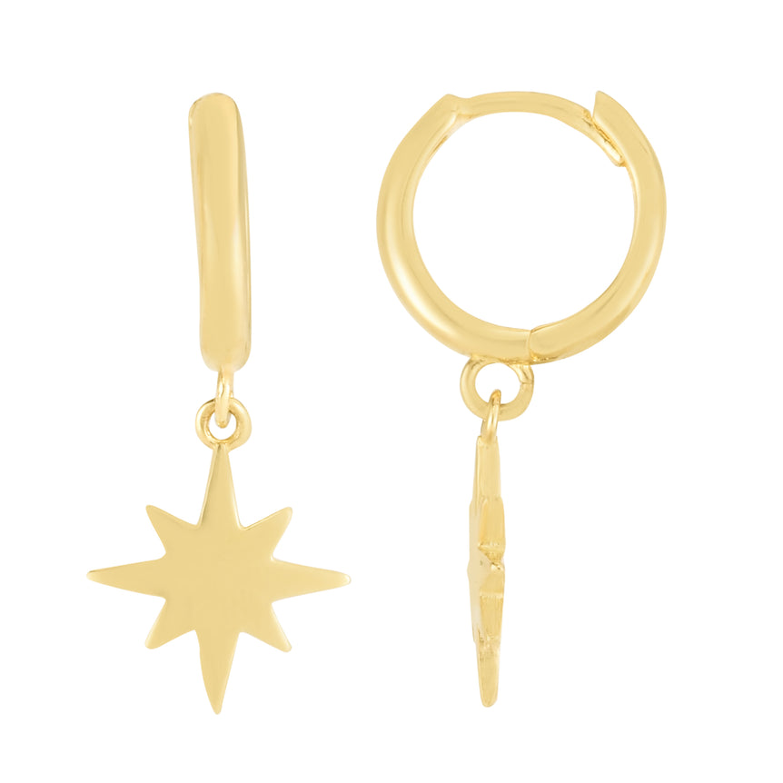 14K Dangle Star Huggies-Yellow | Hinged
