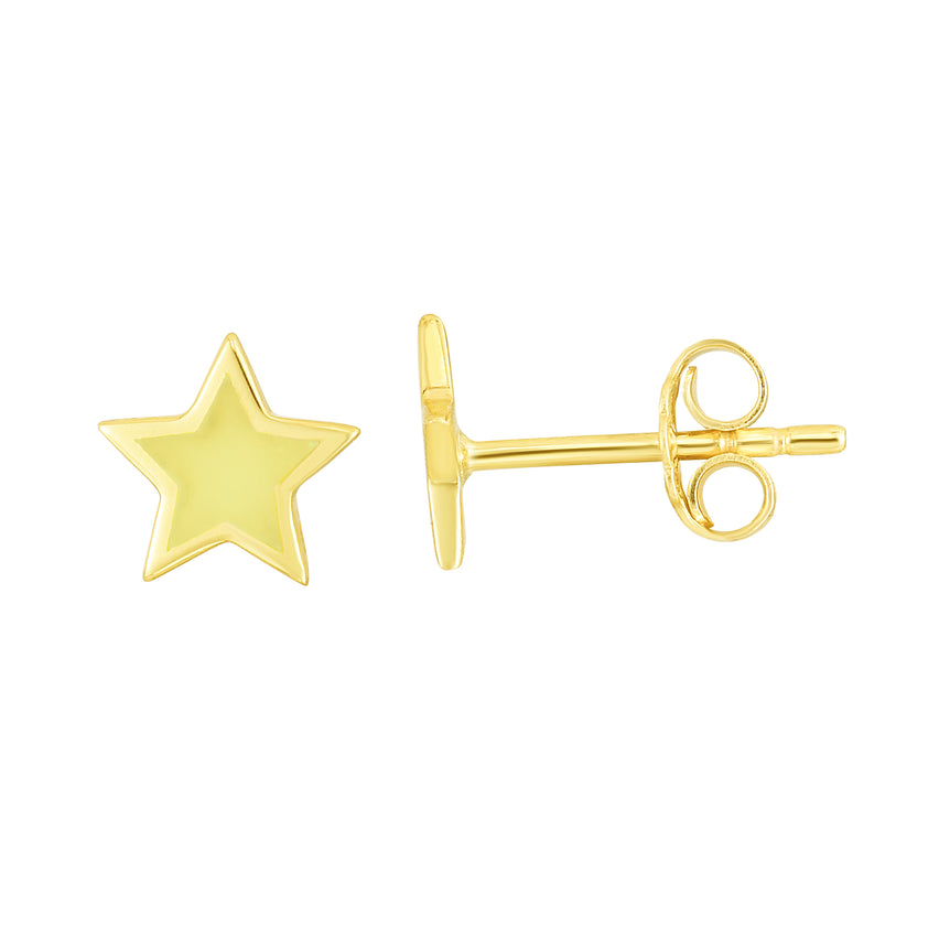 14K Star Enamel Earrings-Yellow | Push Back
