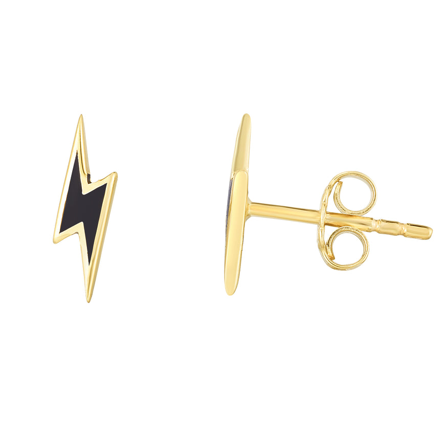 14K Lightning Bolt Enamel Earrings-Yellow | Push Back