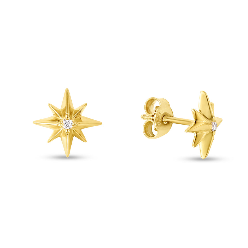 14K Gold Diamond North Star Earrings-Yellow | Push Back