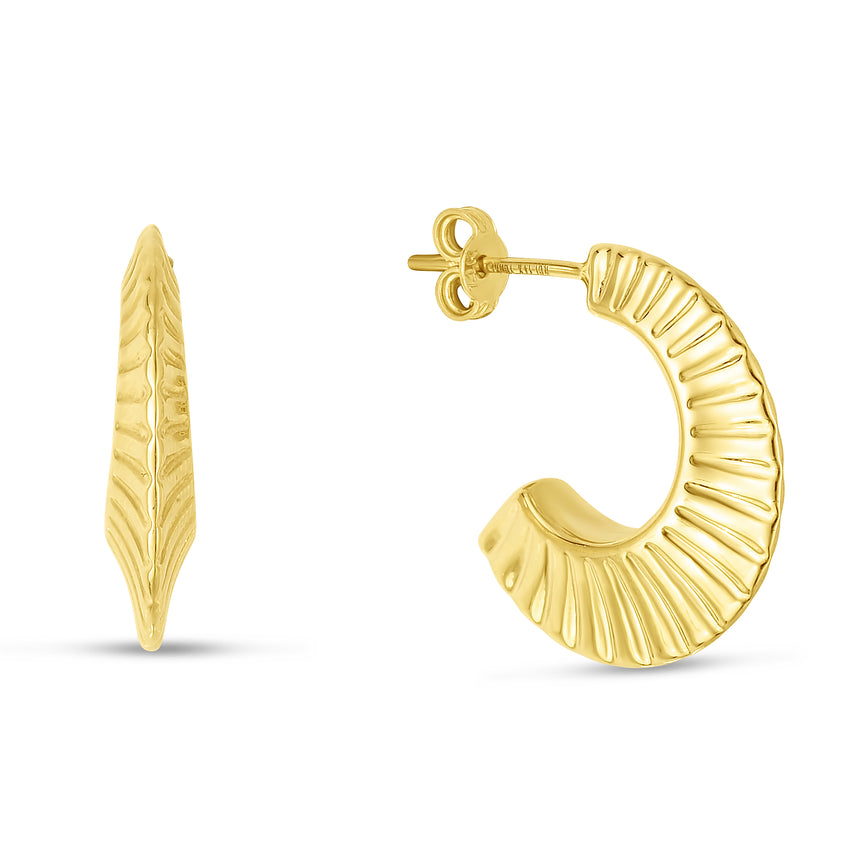 14K Gold Scalloped Hoops-Yellow | Push Back