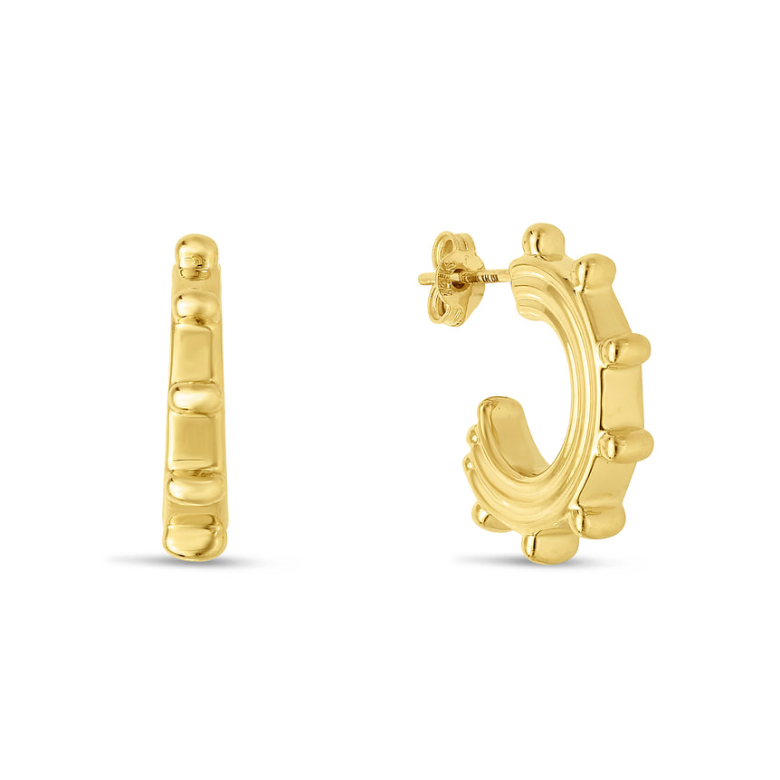 14K Gold Beaded Station Hoops-Yellow | Push Back
