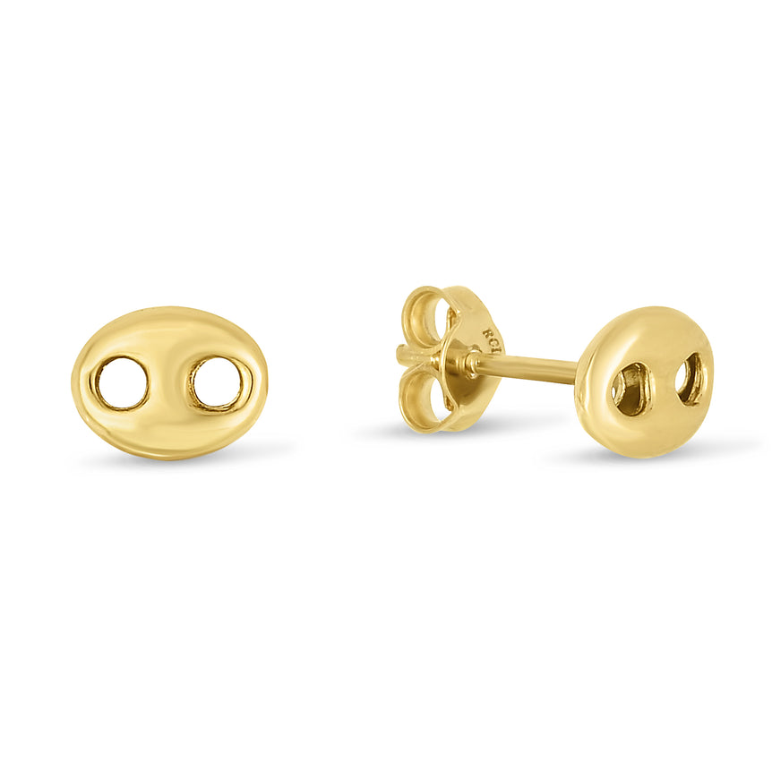14K Gold Mariner Link Button Earrings-Yellow | Push Back