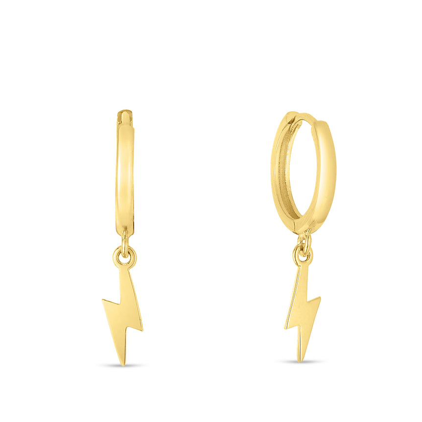 14K Gold Lighting Bolt Drop Hoop Earrings-Yellow | Snap