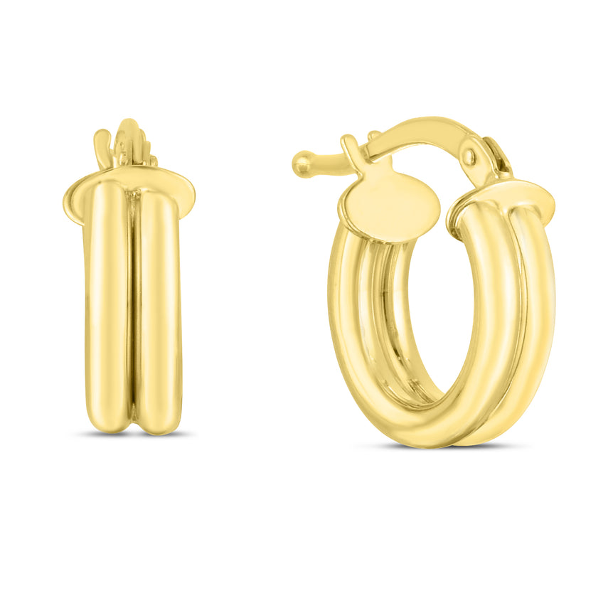 14K Gold 8mm Double Row Round Hoops-Yellow | Hinged