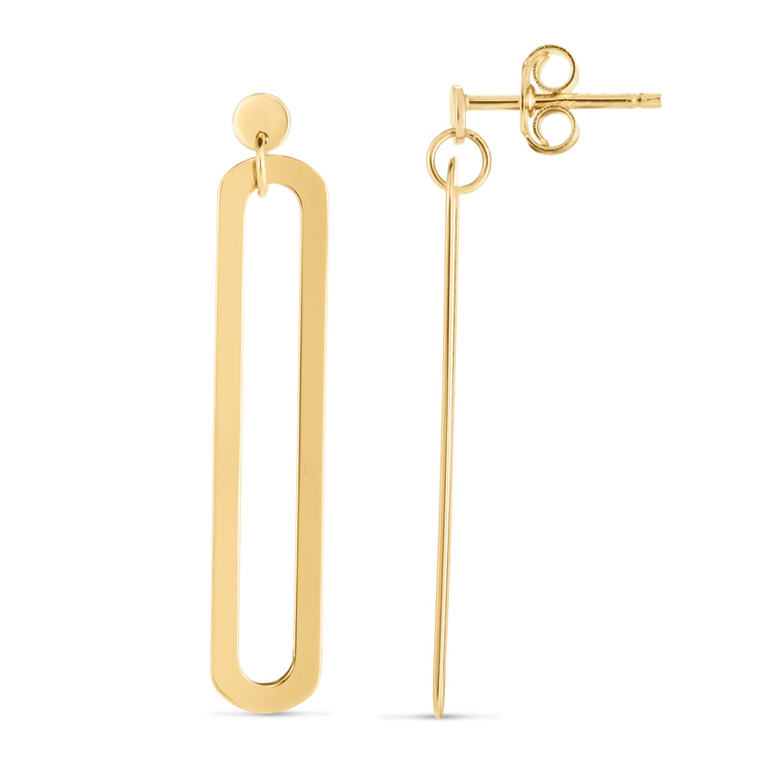 14K Single Paperclip Link Drop Earring-Yellow | Push Back