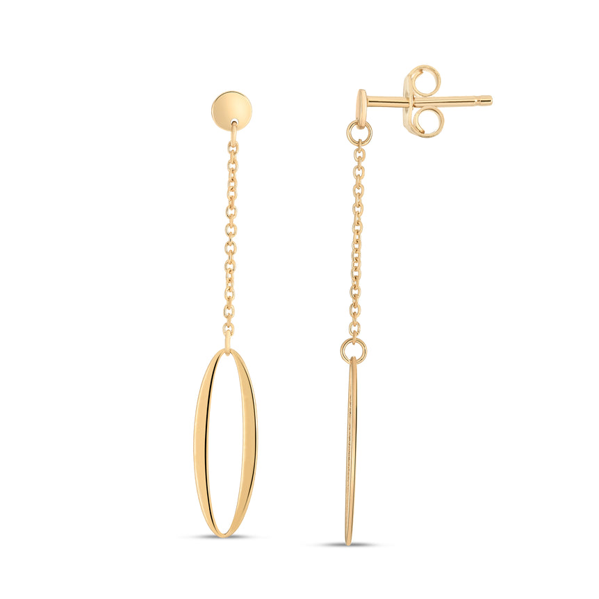 14K Oval Chain Drop Earrings-Yellow | Push Back