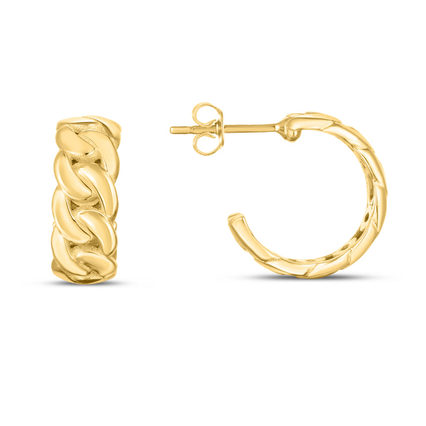 14K Chunky Curb C Hoops-Yellow | Push Back