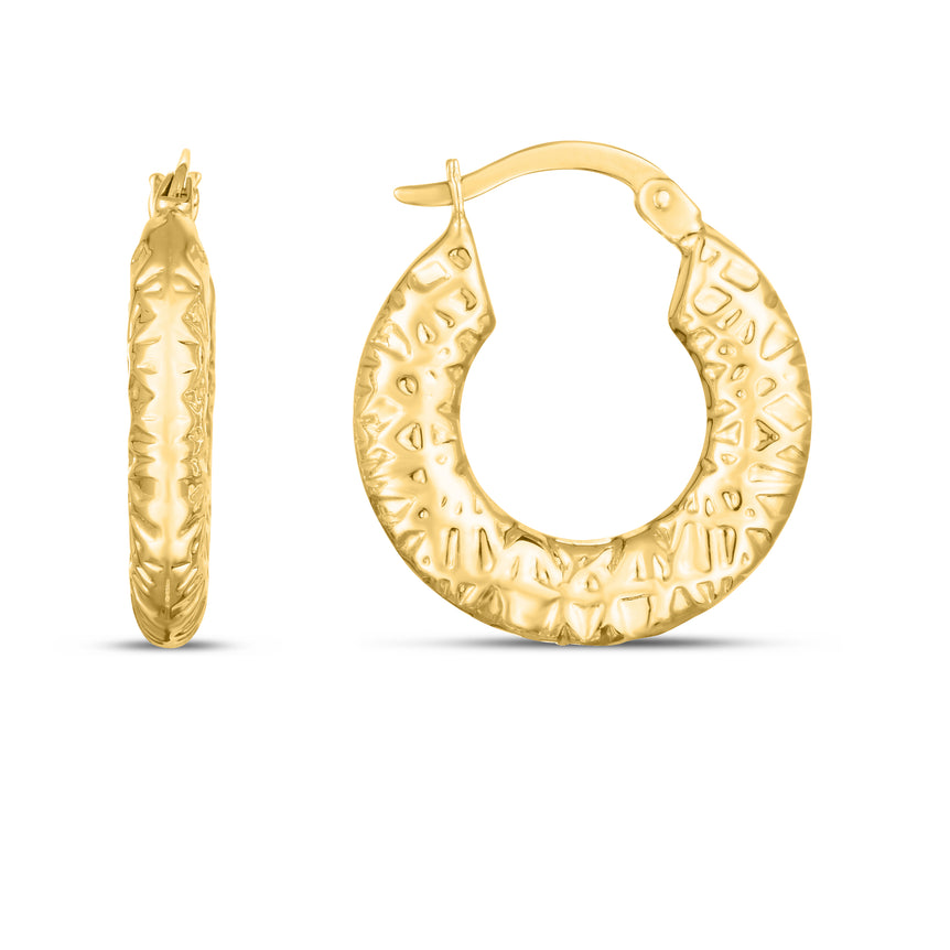 14K Puffed Textured Hoops-Yellow | Hinged