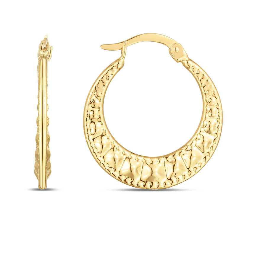 14K Puffed Wavy Hoops-Yellow | Hinged