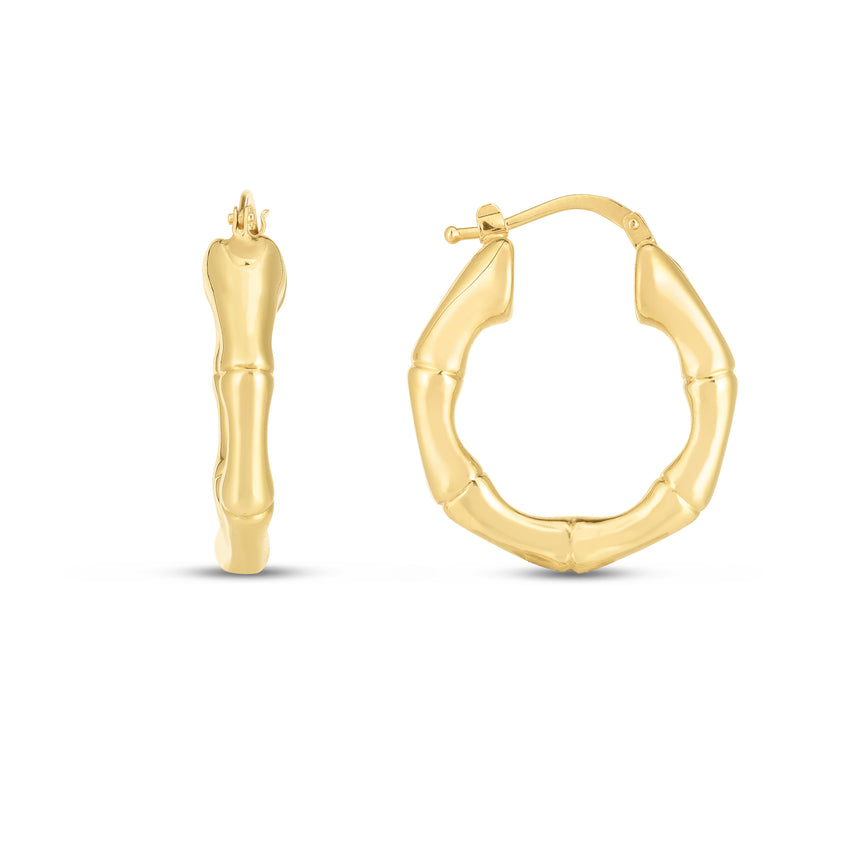 14K Medium 25mm Bamboo Hoops-Yellow | Hinged