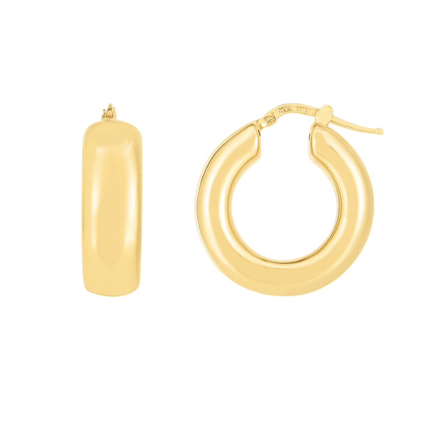 14K Medium Puffy Hoops-Yellow | Hinged