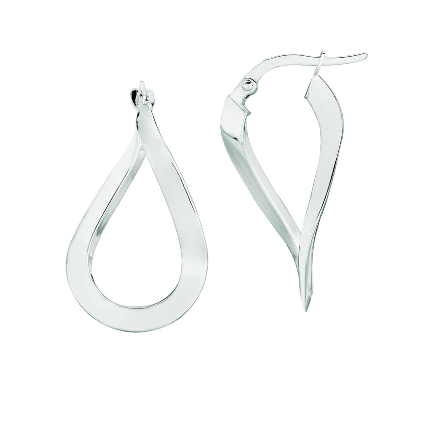 14K Gold Tear Drop Twist Freeform Earring-White | Hinged