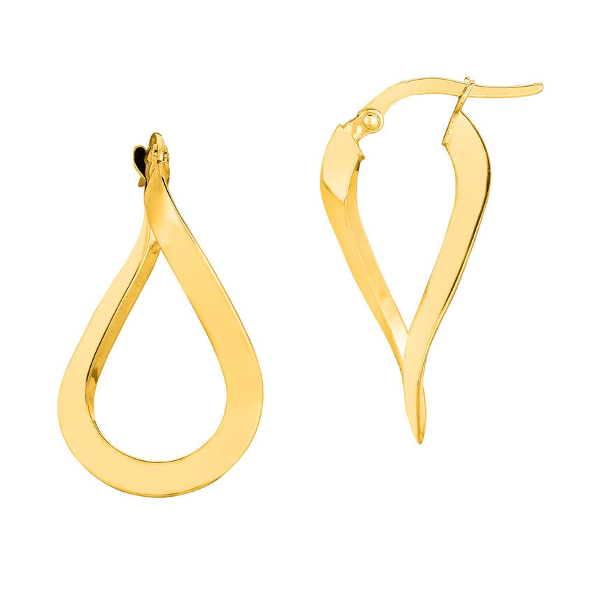 14K Gold Tear Drop Twist Freeform Earring-Yellow | Hinged