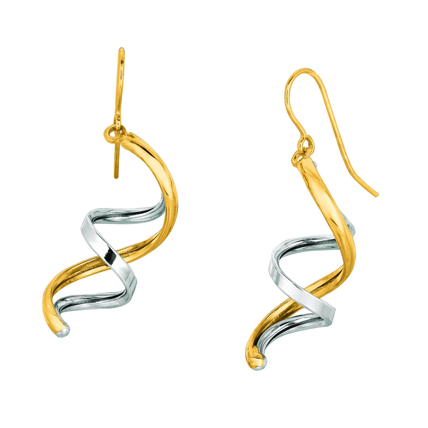 14K Gold Swirl Drop Earring-Two-tone | Euro Wire