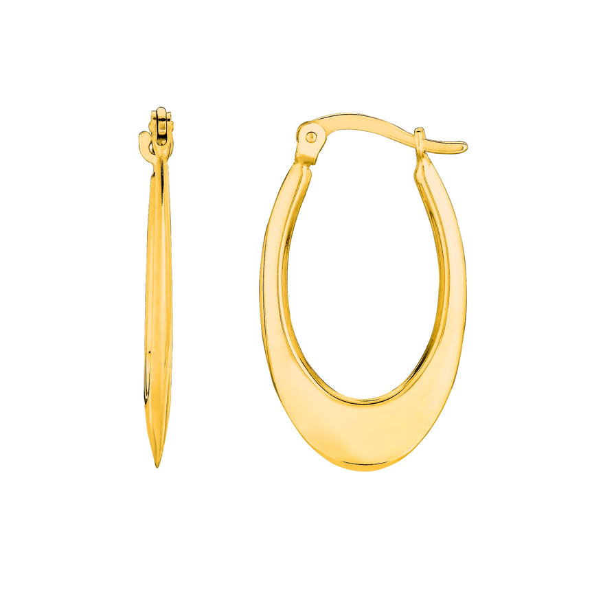 14K Gold Polished Graduated Oval Back to Back Hoop Earring-Yellow | Hinged
