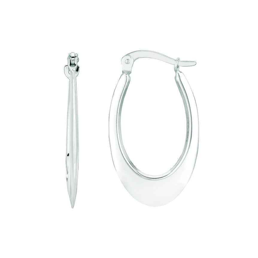 14K Gold Polished Graduated Oval Back to Back Hoop Earring-White | Hinged