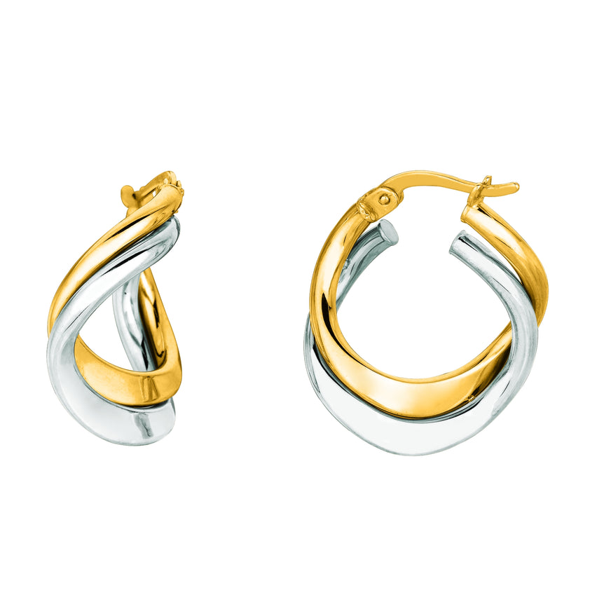 14K Gold Mini Freeform Double Hoop Earring-Two-tone | Hinged
