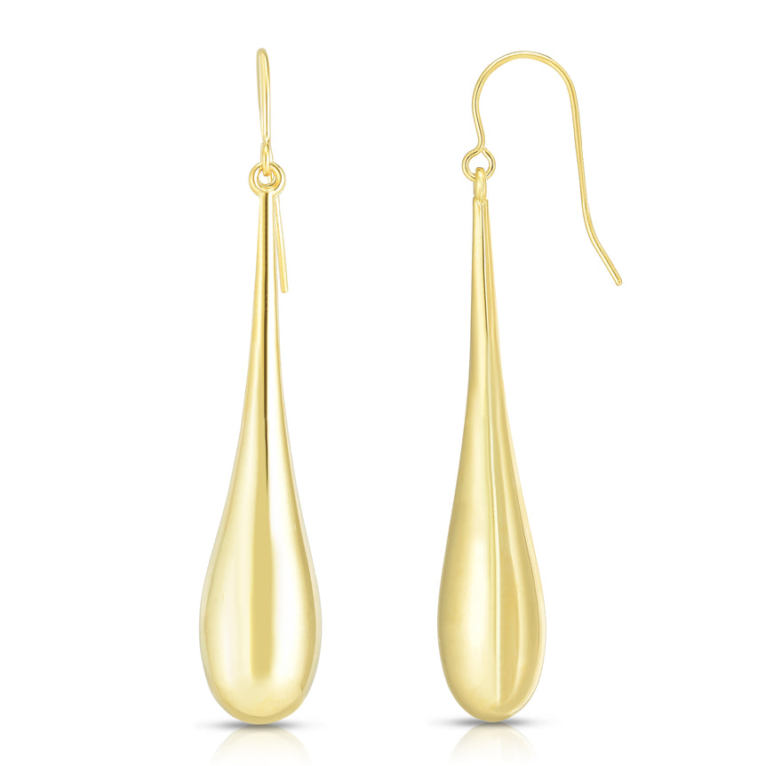 14K Gold Large Polished Graduated Tear Drop Earring-Yellow | Euro Wire