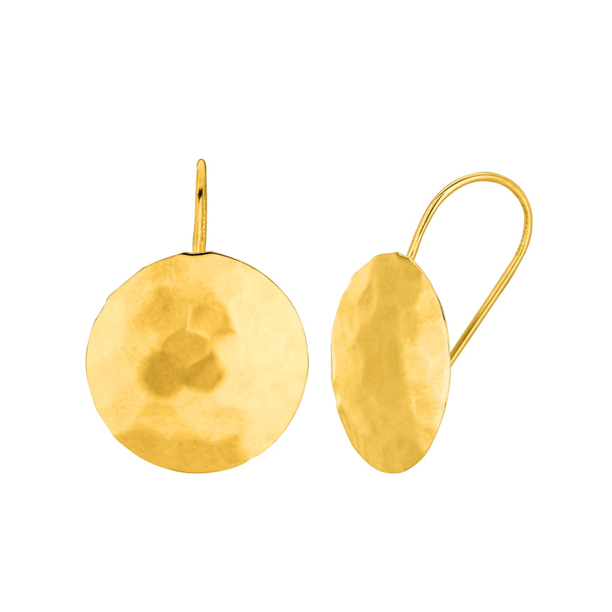 14K Gold Round Hammered Drop Earring-Yellow | Euro Wire