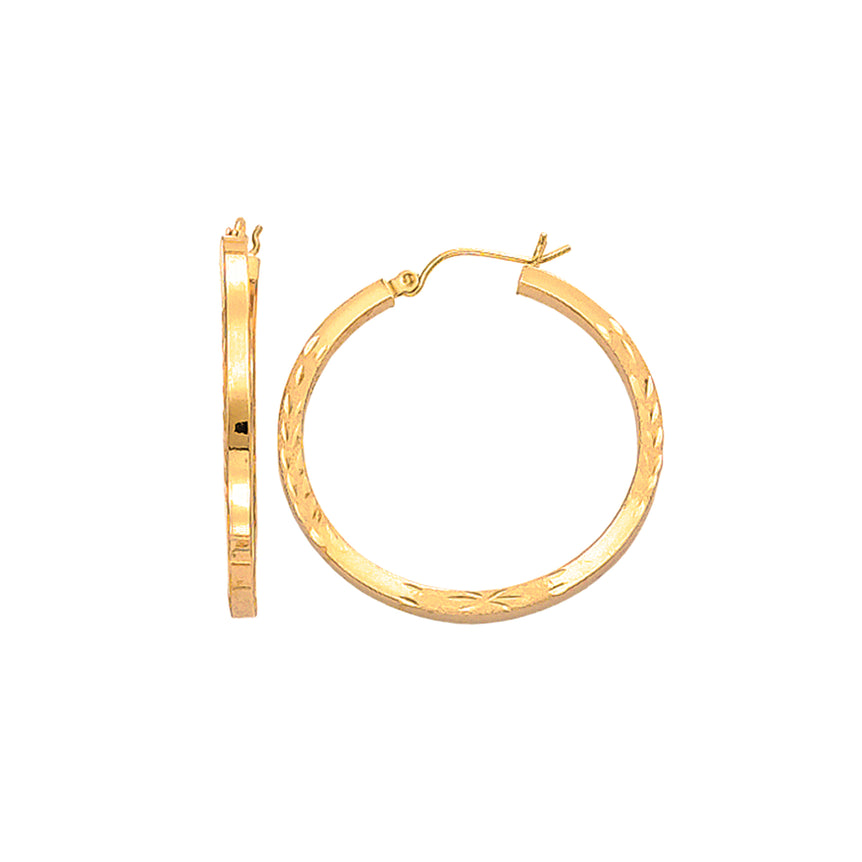 14K Yellow Gold Diamond Cut Hoop Earring-Yellow | Hinged